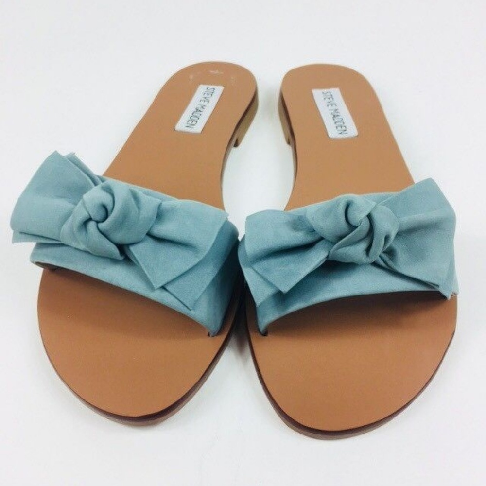 Steve Madden Womens 7 M Knotss Blue Suede Sandals - Picture 3 of 7